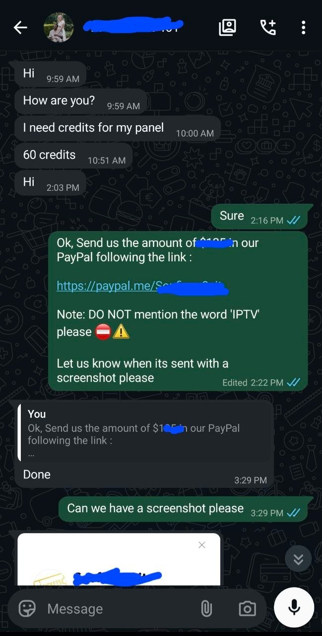 Example IPTV reseller panel feedback conversation